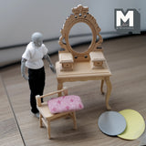 Dollhouse Dressing Table with Mirror and Chair 1:12 Scale Unpainted Dresser - H007