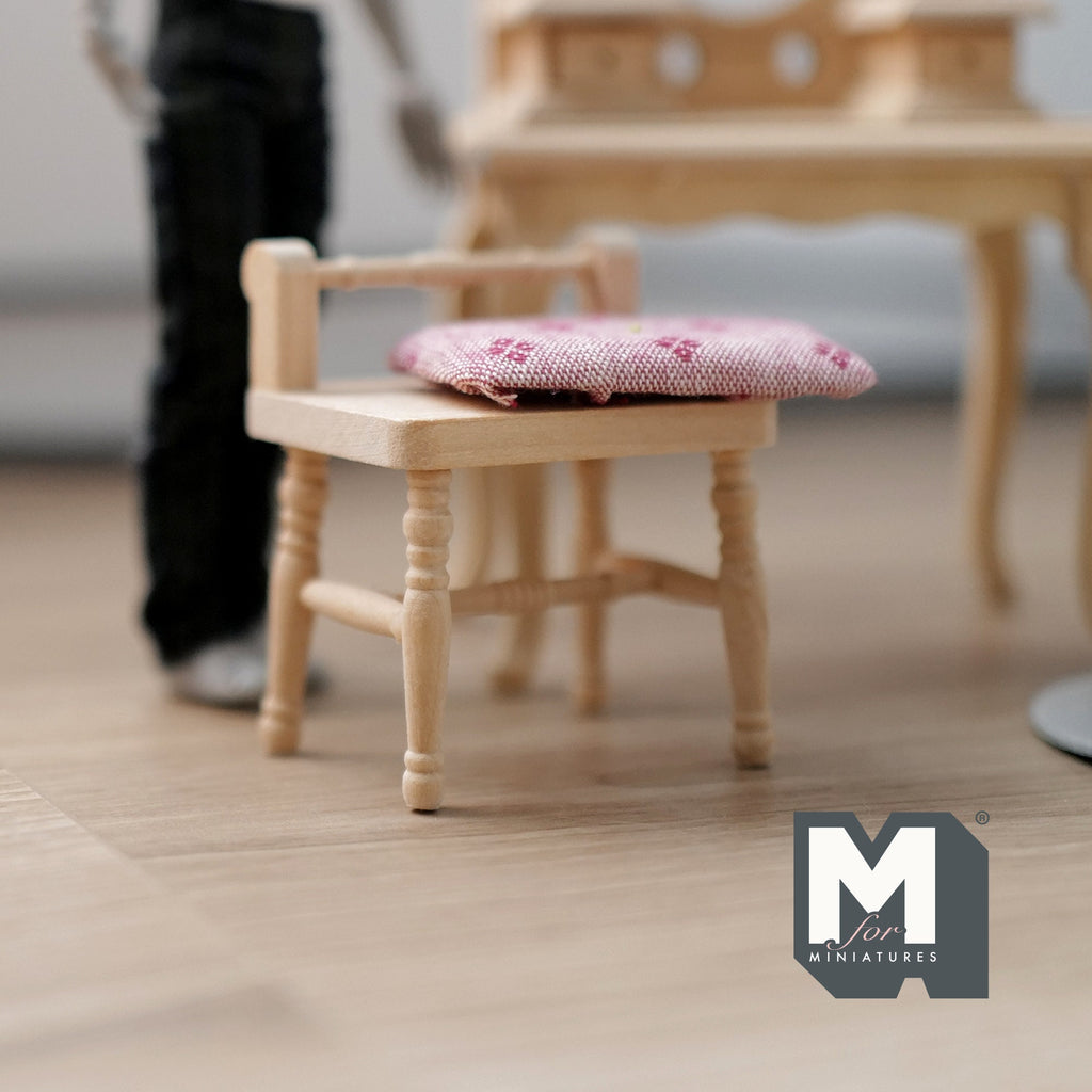 1:12 Scale Miniature Unpainted Wood Dressing Table with Oval Mirror and Chair, 5-3/4 inch tall, DIY Dollhouse Supply
