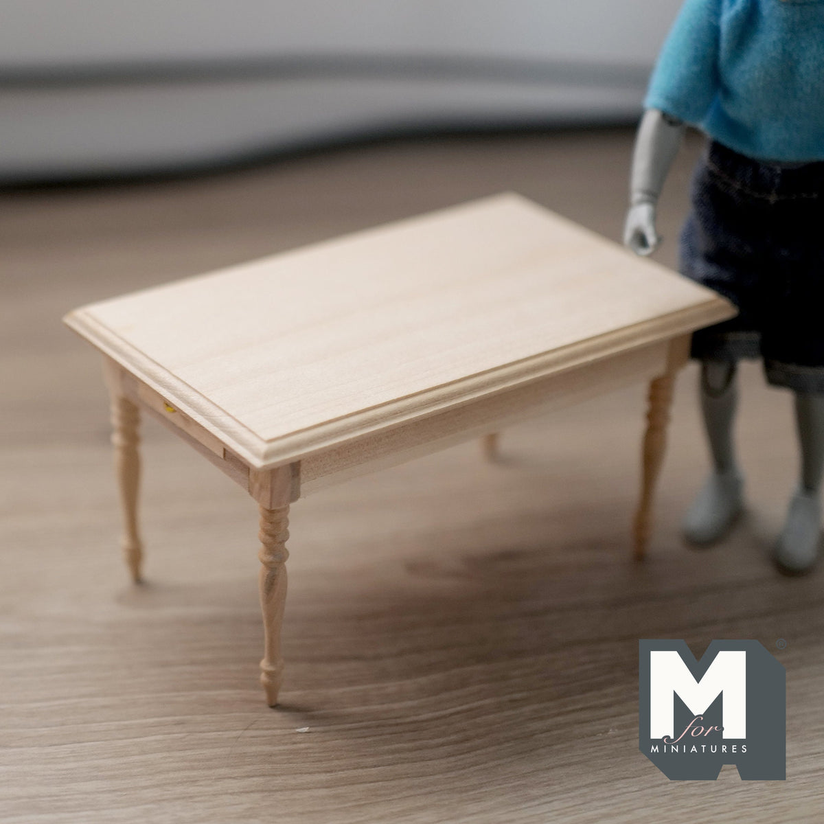 1:12 Scale Miniature Unpainted Wood Kitchen Prep Table with 2 Side Drawers, 4-9/16 inch long, DIY Dollhouse Supply