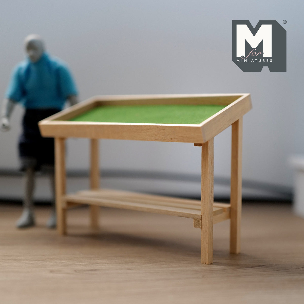 1:12 Scale Miniature Unpainted Wood Produce Display Stand, Sloped Top with Lower Shelf, 3-7/8 inch tall, DIY Dollhouse Supply