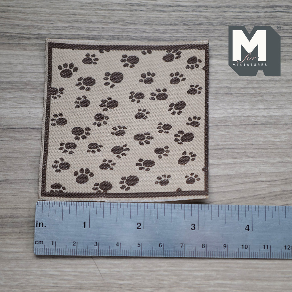 1:12 Scale Miniature Pet Blanket with Paw Print Pattern, 3 inch square, DIY Dollhouse Supply (beige)