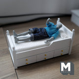 1:12 Dollhouse Supplies Miniature Wooden Daybed with Mattress Pillow Trundle Drawer (white) - B007
