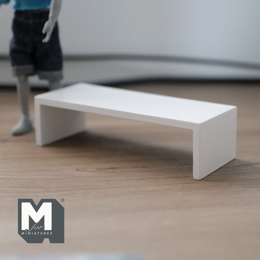 1:12 Scale Miniature Wood Low Table, Slab Ends, 5-1/8 inch long, DIY Dollhouse Supply (white)