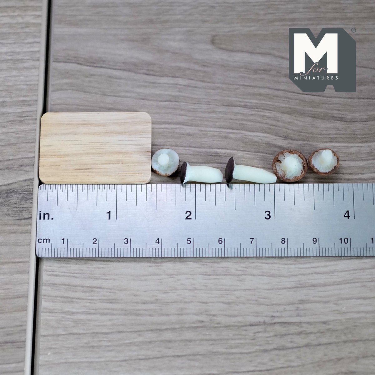 1:12 Scale Miniature Wood Serving Board with Mushrooms, Set of 6, 1-7/16 inch long, DIY Dollhouse Supply