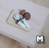 Miniature Mushrooms and Serving Board Dollhouse Food 1:12 Scale Set of 6 - E020