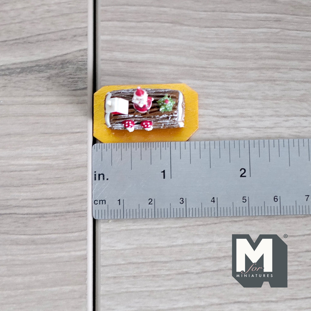 1:12 Scale Miniature Christmas Yule Log Roll Cake with Red Berries, 1-3/16 inch long, DIY Dollhouse Supply
