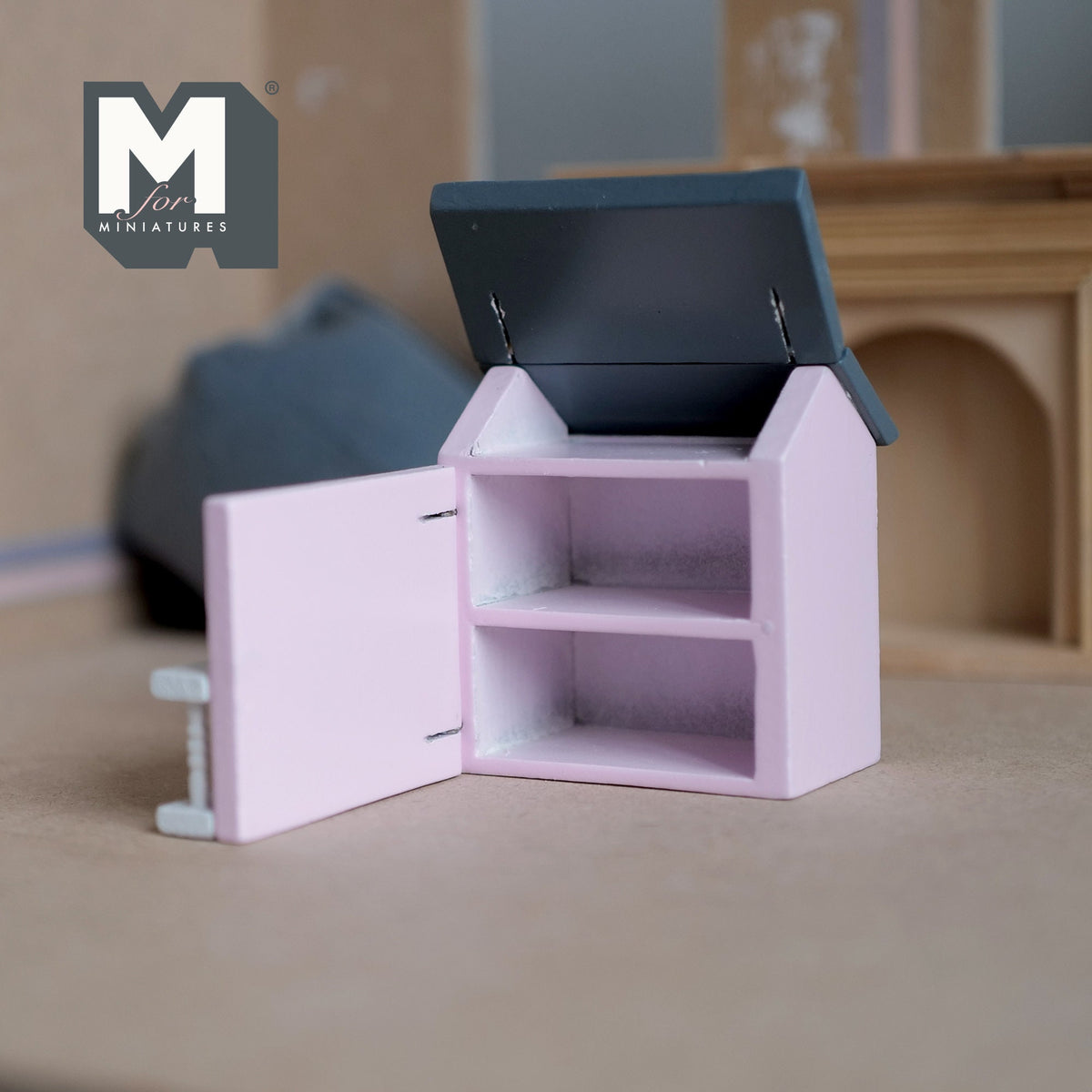 1:12 Scale Miniature Little House with Hinged Front and Roof, 2 Rooms, 2-3/8 inch tall, DIY Dollhouse Supply (light pink)
