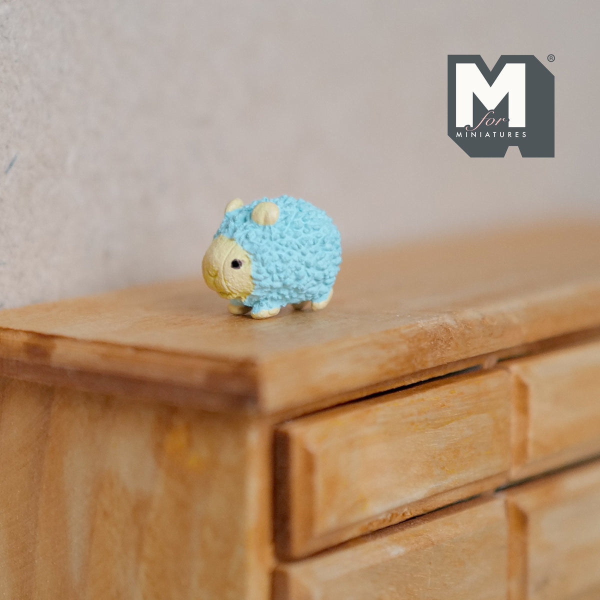 1:12 Scale Miniature Goat Figurine, Fluffy Coat, 11/16 inch long, DIY Dollhouse Supply (light blue)