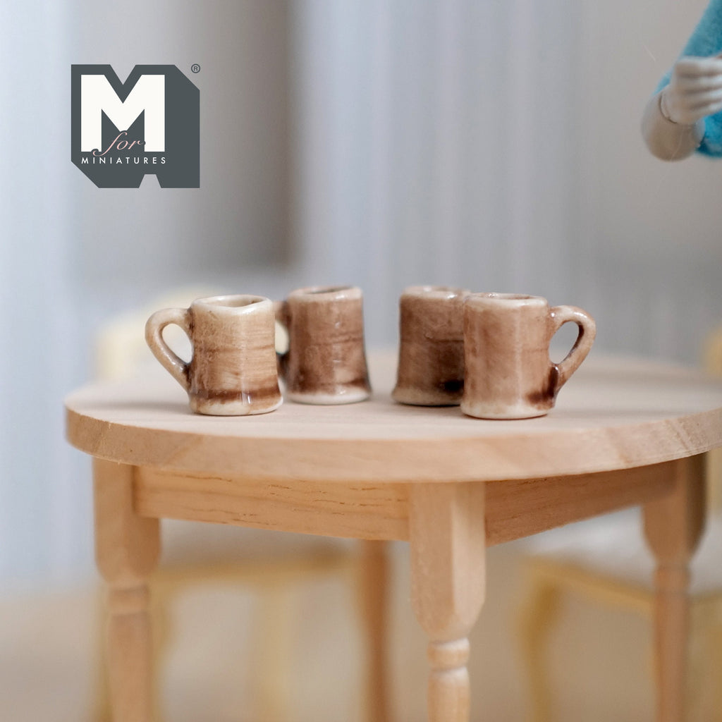 1:12 Scale Miniature Ceramic Beer Mugs, Set of 4, 9/16 inch tall, DIY Dollhouse Supply