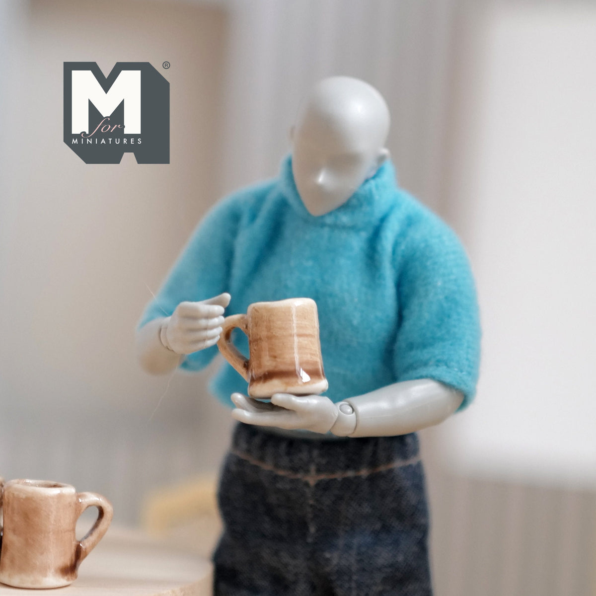 1:12 Scale Miniature Ceramic Beer Mugs, Set of 4, 9/16 inch tall, DIY Dollhouse Supply
