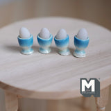 Miniature Egg and Egg Cups 1:12 Scale Dollhouse Food Egg and Stands Set of 4 - E034