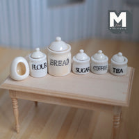 Dollhouse Kitchen Storage Jars and Candle Holder 1:12 Scale Miniature Ceramic Jars Set of 6 - A035