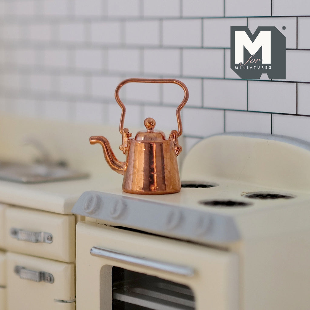 Miniature Copper Kettle 1:12 Scale Dollhouse Supplies Goose Neck Kettle with Handle Water Boiler with Lid - E097
