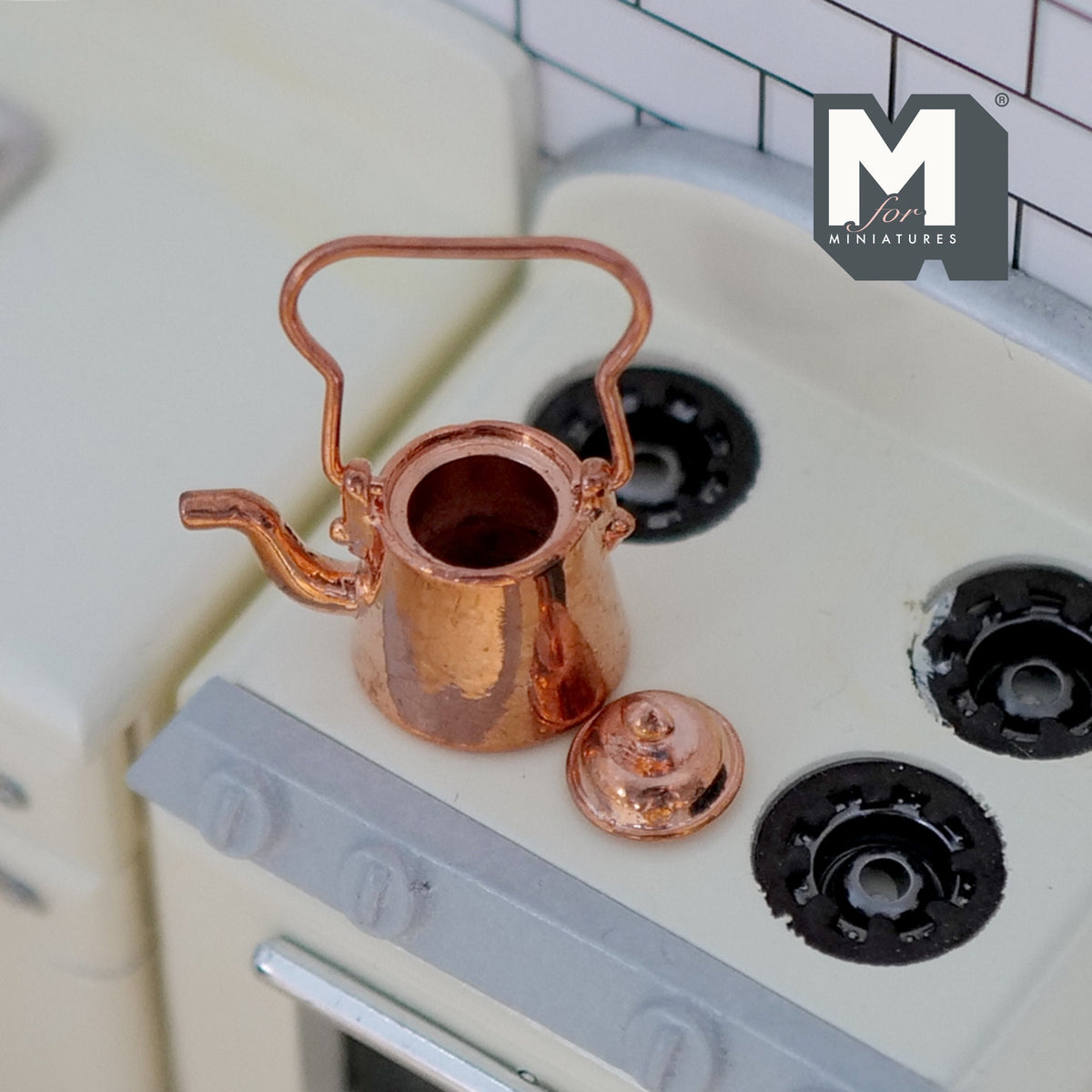 Miniature Copper Kettle 1:12 Scale Dollhouse Supplies Goose Neck Kettle with Handle Water Boiler with Lid - E097