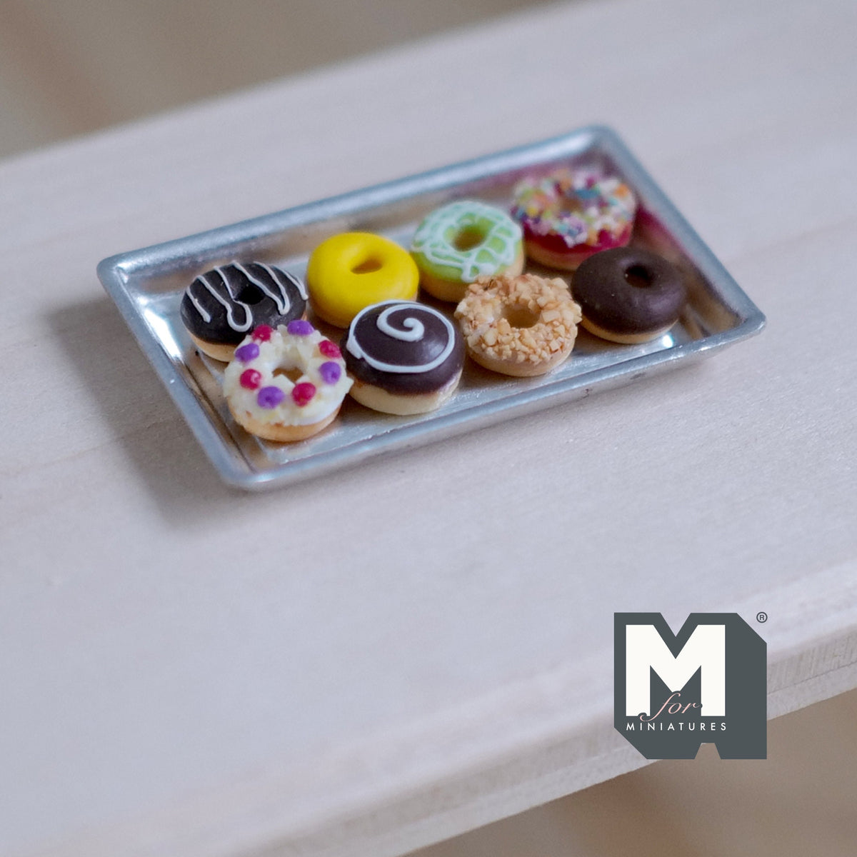 Miniature Desserts and Tray Set of 9 , 1:12 Scale Dollhouse Chocolate Cream and Candy Desserts  - E030