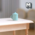 1:12 Scale Miniature Ceramic Tea Mug with Lid, 9/16 inch tall, DIY Dollhouse Supply (light blue)
