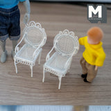 Dollhouse Fairy Garden Wire Chairs Miniature Bistro Patio Chairs Set of 2 , 2-11/16 inch tall (metal) (white)