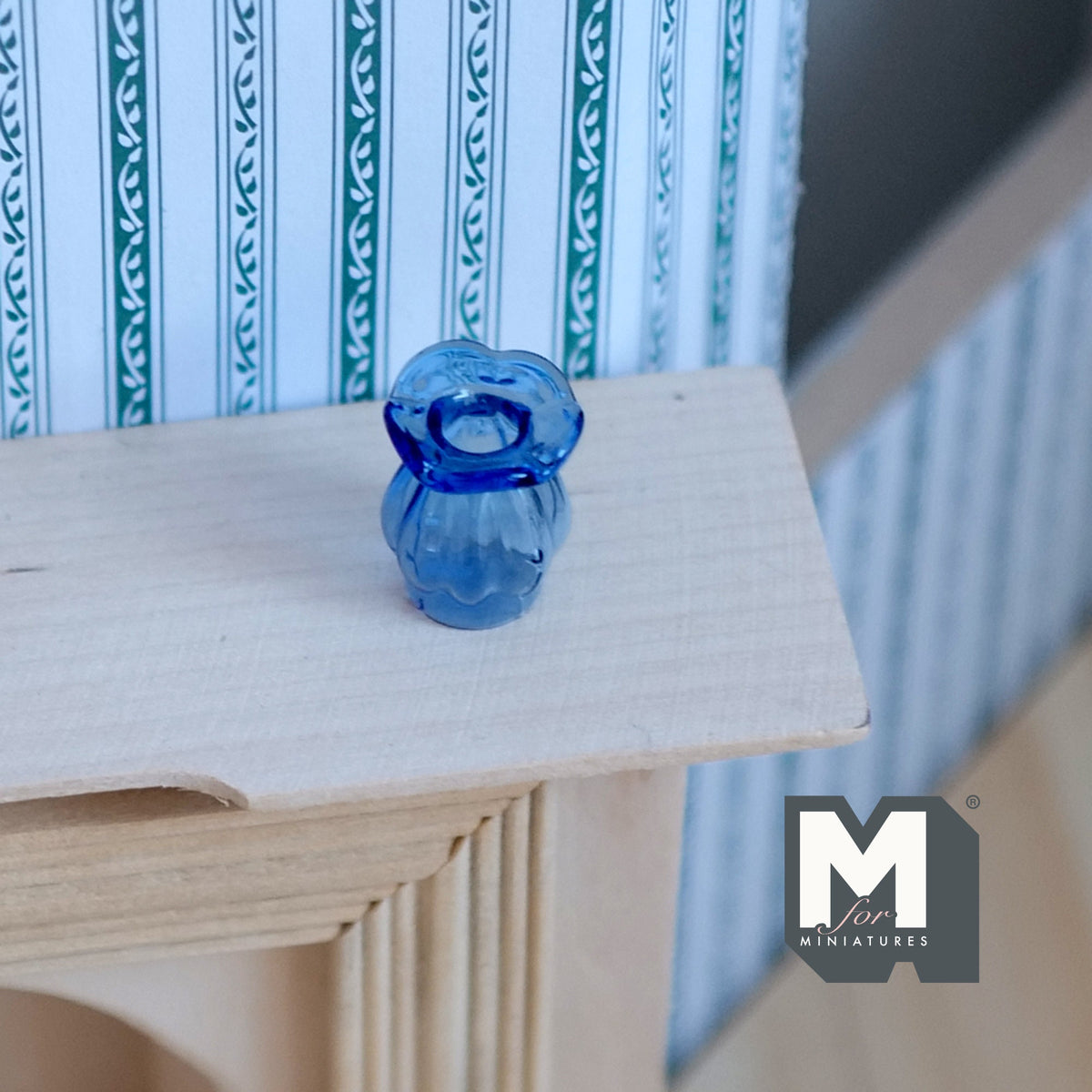 1:12 Scale Miniature Glass Vase with Flared Rim, 13/16 inch tall, DIY Dollhouse Supply (blue)