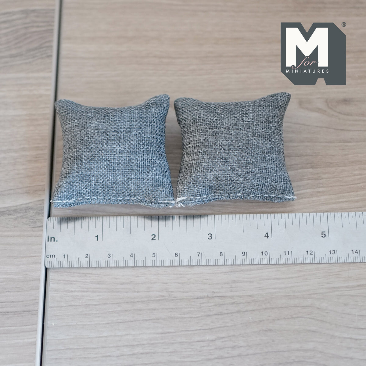 1:12 Scale Miniature Denim Look Fabric Square Cushions, Set of 2, 2 inch wide, DIY Dollhouse Supply (blue gray)