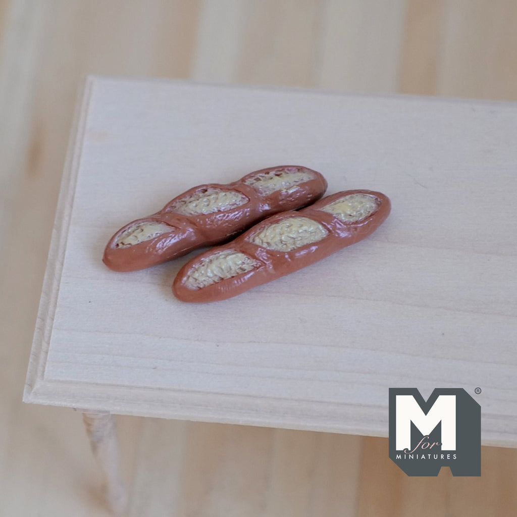 1:12 Scale Miniature French Baguettes, Set of 2, 1-5/8 inch long, DIY Dollhouse Supply (non-edible)