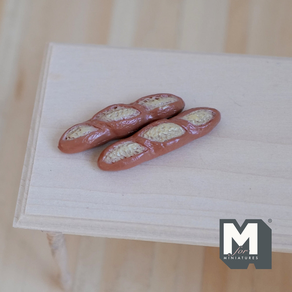 1:12 Scale Miniature French Baguettes, Set of 2, 1-5/8 inch long, DIY Dollhouse Supply (non-edible)
