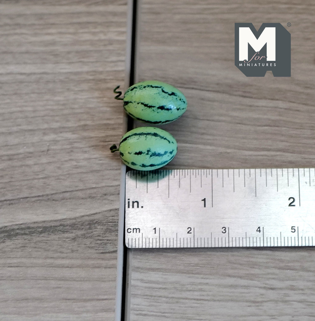 1:12 Scale Miniature Striped Watermelons, Set of 2, 3/4 inch long, DIY Dollhouse Supply