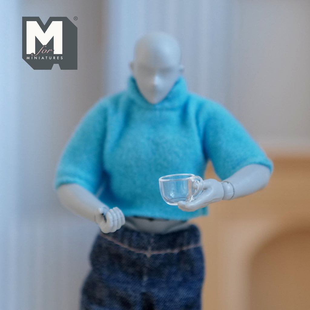 Dollhouse Tea Cups and Plates Set of 2 , 1:12 Scale Miniature Clear Teacups and Plates (plastic) - H023