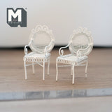 Dollhouse Fairy Garden Wire Chairs Miniature Bistro Patio Chairs Set of 2 , 2-11/16 inch tall (metal) (white) - K015