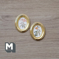 Miniature Floral Painting with Oval Frames 1:12 Scale Dollhouse Oval Flower Pictures Set of 2 - F054