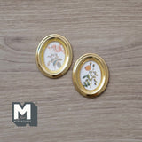 Miniature Floral Painting with Oval Frames 1:12 Scale Dollhouse Oval Flower Pictures Set of 2 - F054