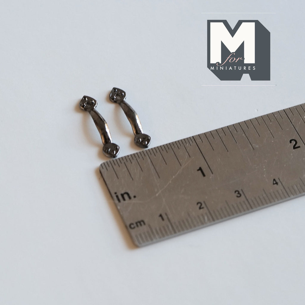 1:12 Scale Miniature Dollhouse Drawer Handles, Set of 2, 3/4 inch long (chromed metallic gray)