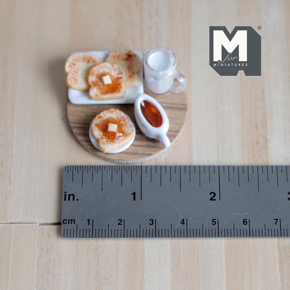 1:12 Scale Miniature Breakfast Board with Toast, Glass of Milk and Jam, 1-9/16 inch dia., DIY Dollhouse Supply