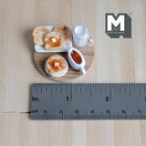 1:12 Scale dollhouse miniature breakfast set with toast, milk and fruit jam syrup (non-edible) - E060