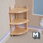 1:12 Scale Miniature Wood Corner Shelf Unit, 3 Tiers, 3-3/4 inch tall, DIY Dollhouse Supply (brown)