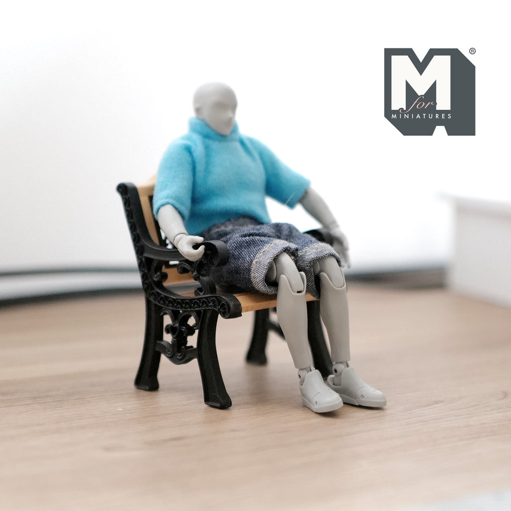 1:12 Scale Miniature Metal Garden Chair, Lattice Back, Wood Seat Slats, 2-15/16 inch tall, DIY Dollhouse Supply (black)