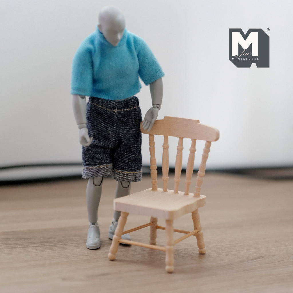 1:12 Scale Miniature Unpainted Wood Windsor Spindle Back Dining Chair, 3-1/8 inch tall, DIY Dollhouse Supply