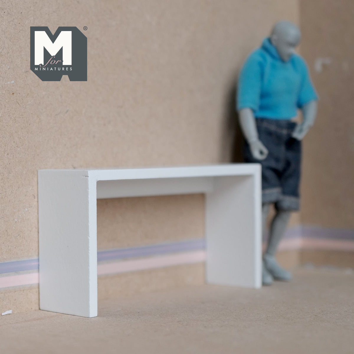1:12 Scale Miniature Console Table with Slab Legs, 4-13/16 inch long, DIY Dollhouse Supply (white)