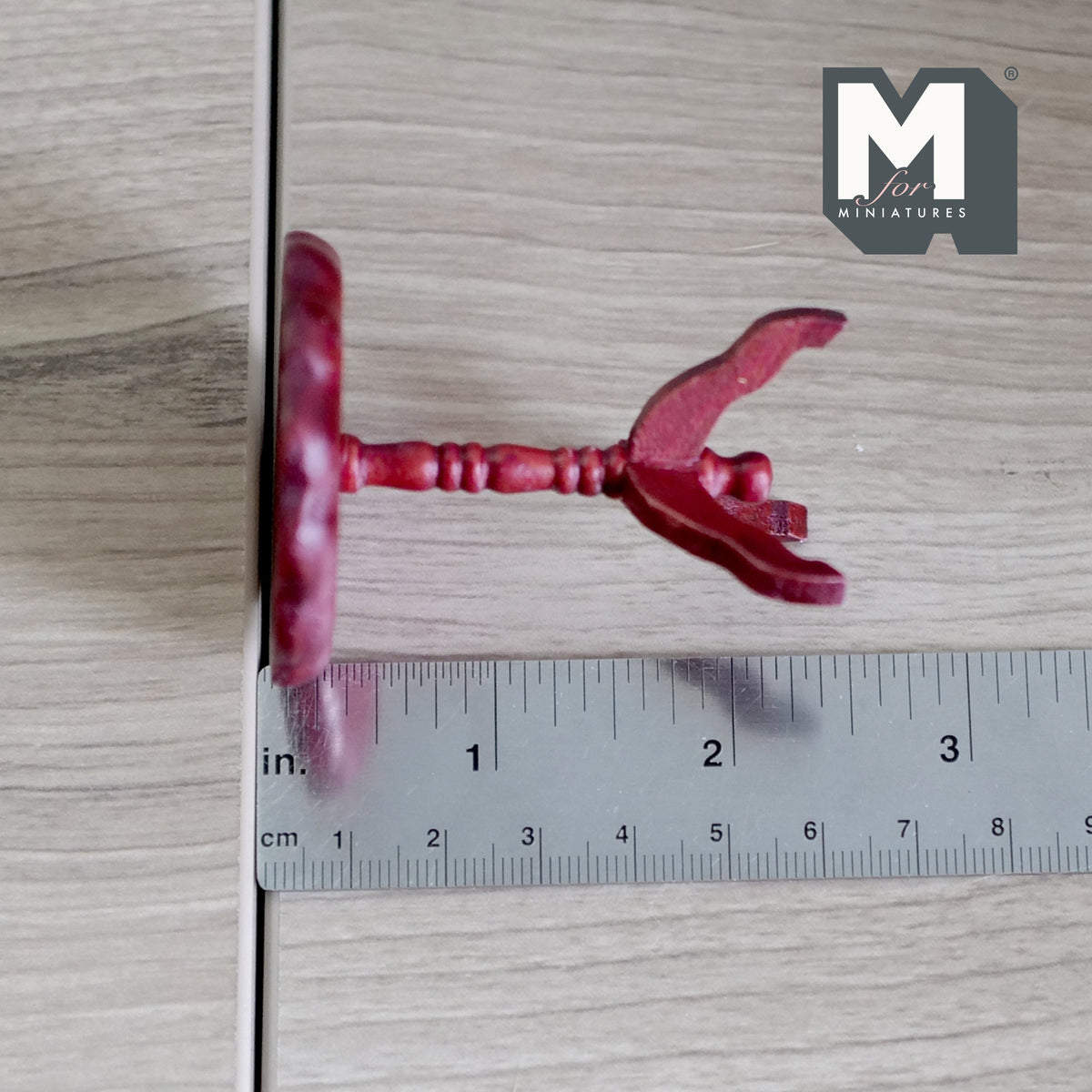 1:12 Scale Miniature Wood Pie Crust Round Table, Tripod Pedestal Base, 2-3/16 inch tall, DIY Dollhouse Supply (burgundy)