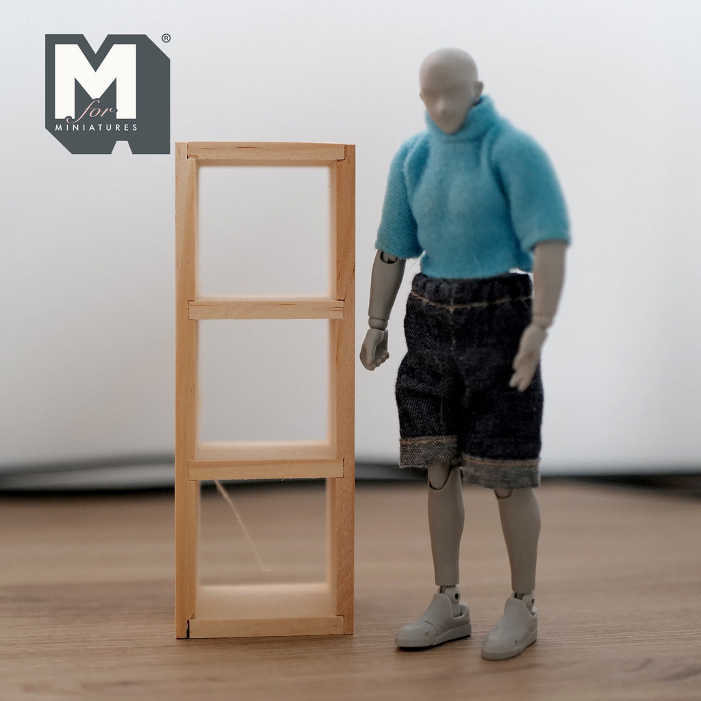 1:12 Scale Miniature Unpainted Wood Cube Shelf Unit, 3 x 1, 4-15/16 inch tall, DIY Dollhouse Supply (beige)