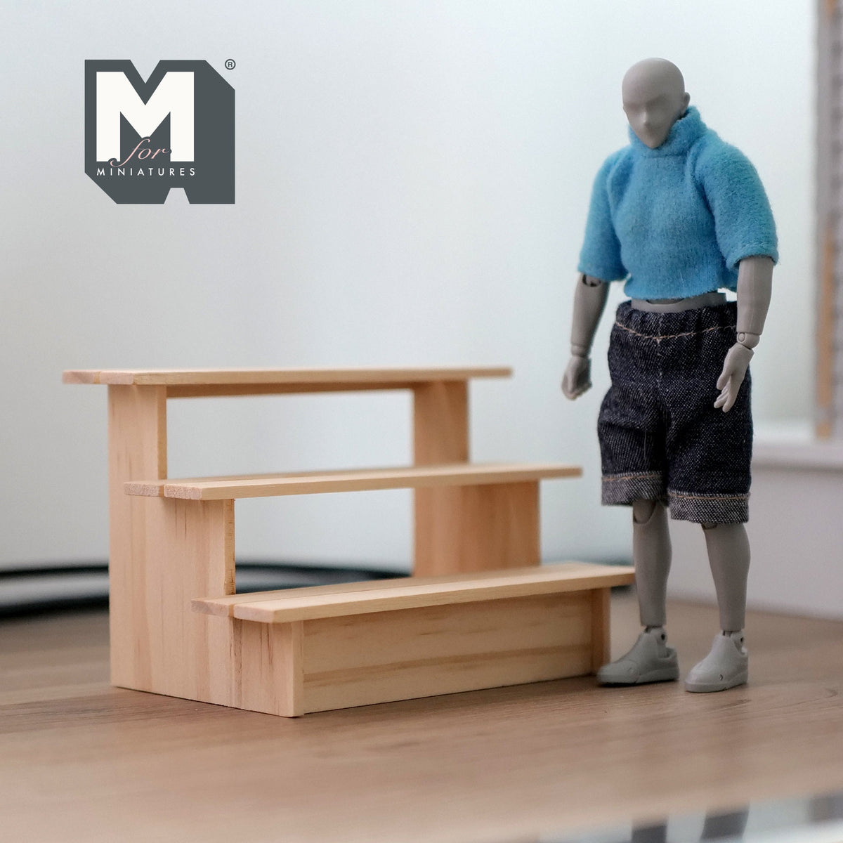 1:12 Scale Miniature Unpainted Wood 3 Tier Display Shelf, Stepped Fruit Stand, 4-3/4 inch long, DIY Dollhouse Supply (short)