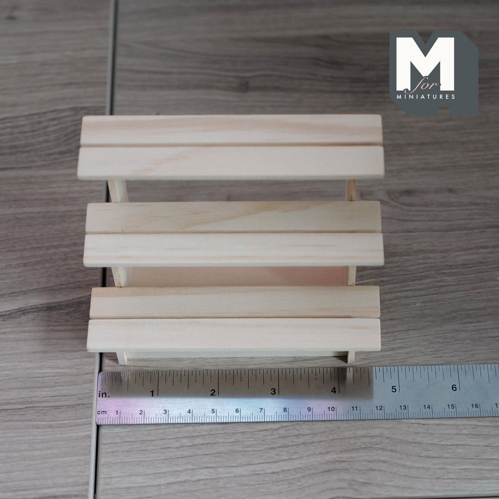 1:12 Scale Miniature Unpainted Wood 3 Tier Display Shelf, Stepped Fruit Stand, 4-3/4 inch long, DIY Dollhouse Supply (short)