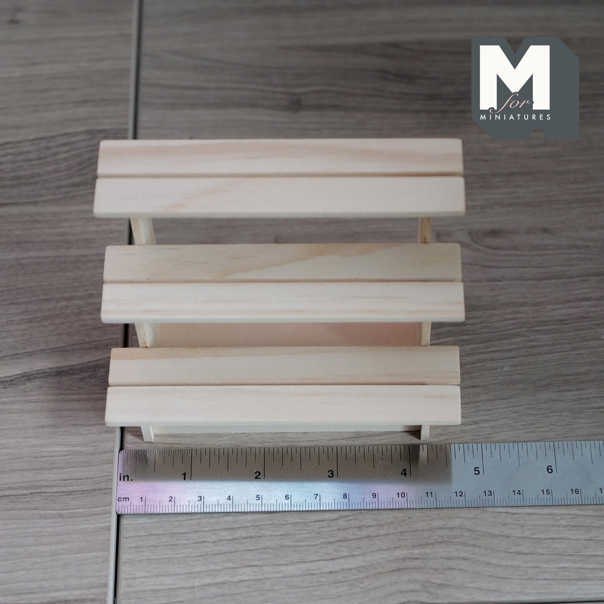 1:12 Scale Miniature Unpainted Wood 3 Tier Display Shelf, Stepped Fruit Stand, 4-3/4 inch long, DIY Dollhouse Supply (short)