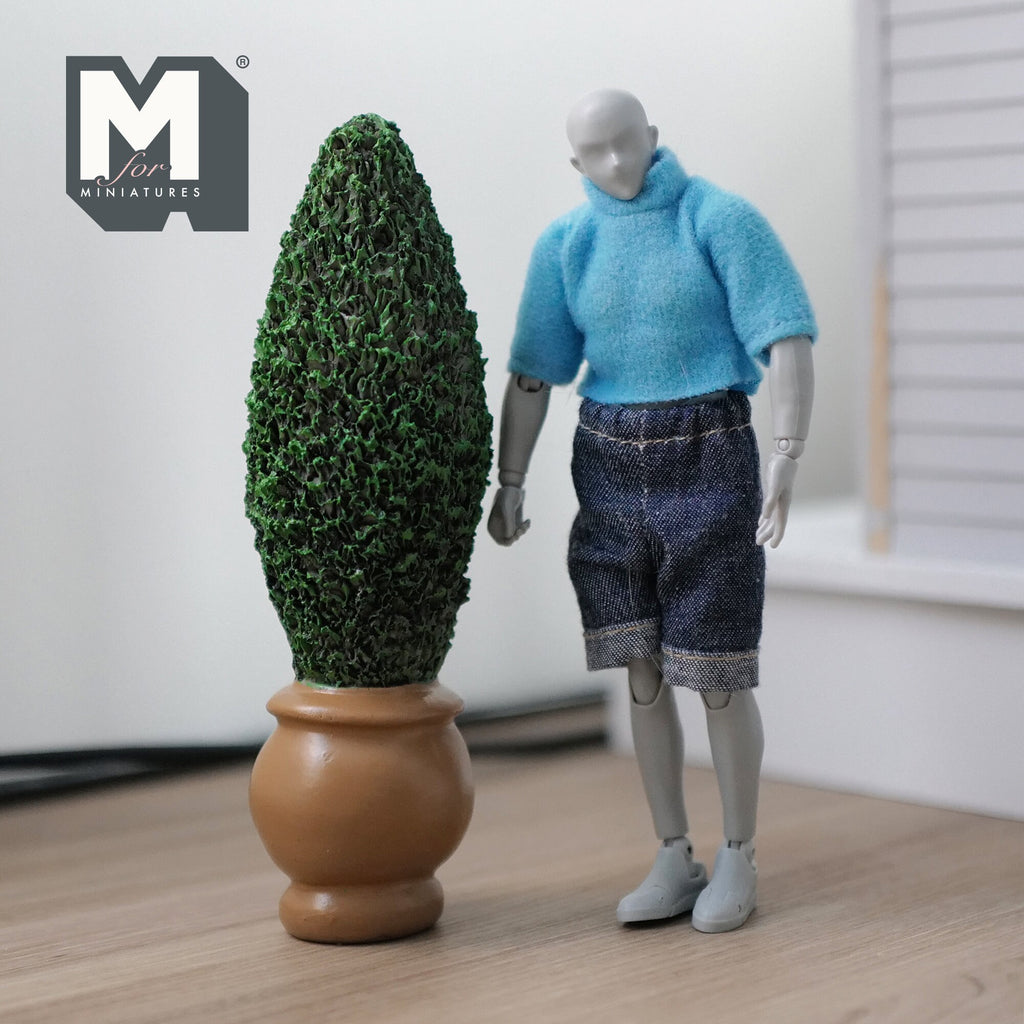 Miniature Topiary Plant with Round Base Pot 1:12 Scale Dollhouse Garden Tree 5-9/16 inch tall - B019