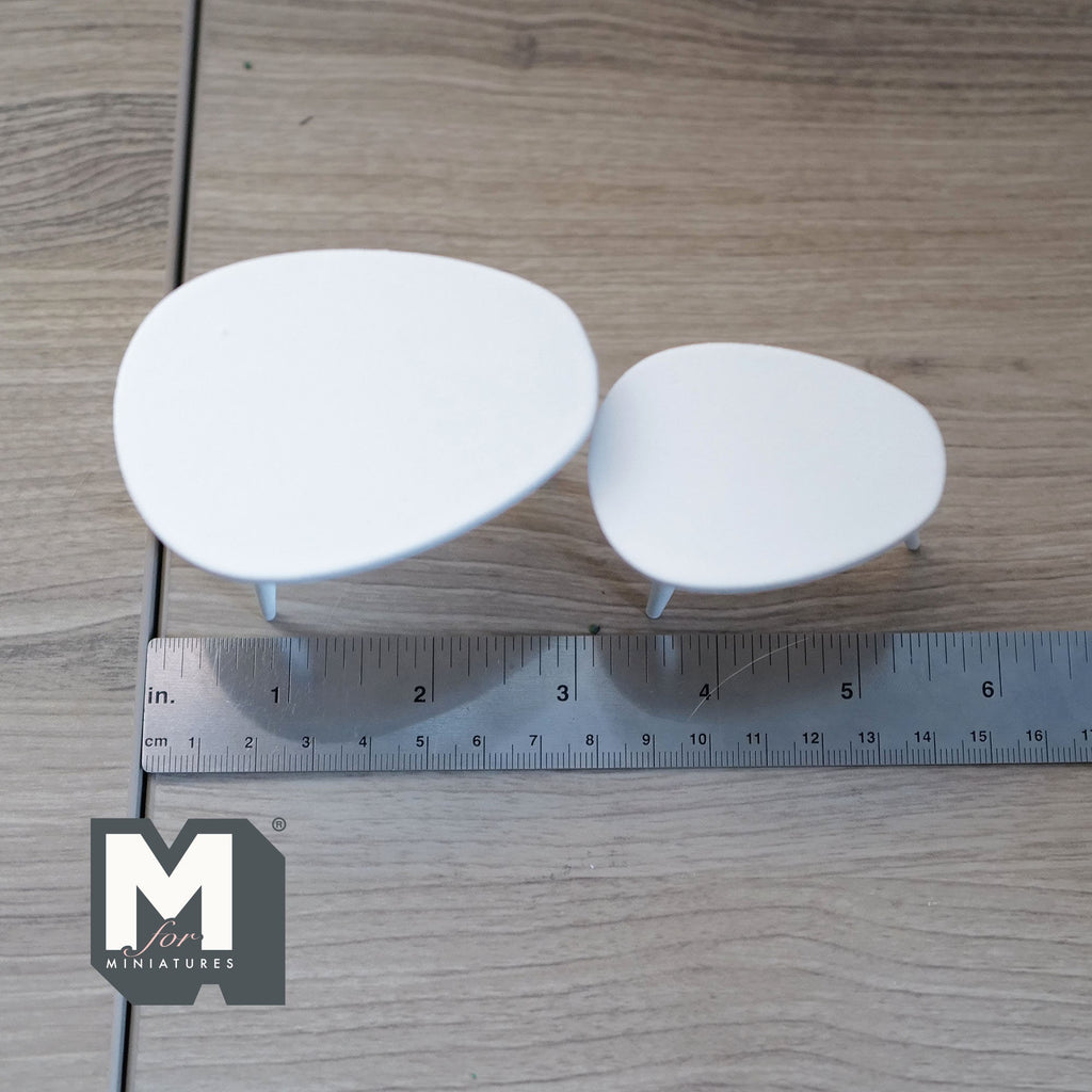 1:12 Scale Miniature Wood Oval Nesting Coffee Tables, Set of 2, Splayed Legs, 1-3/4 inch tall, DIY Dollhouse Supply (white)