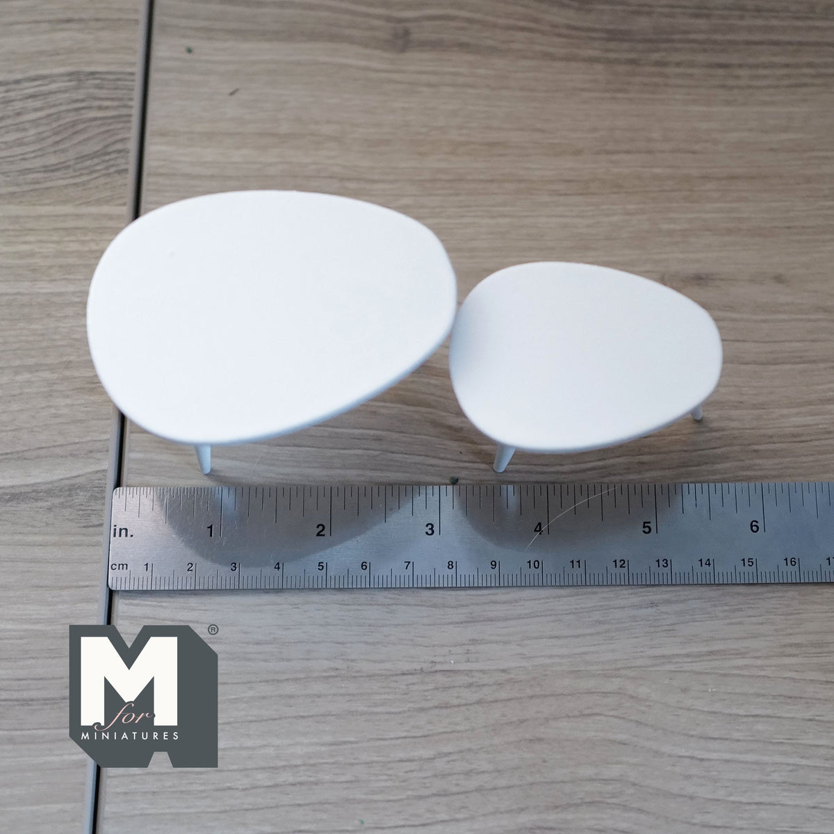 1:12 Scale Miniature Wood Oval Nesting Coffee Tables, Set of 2, Splayed Legs, 1-3/4 inch tall, DIY Dollhouse Supply (white)