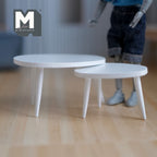 1:12 Scale Miniature Wood Oval Nesting Coffee Tables, Set of 2, Splayed Legs, 1-3/4 inch tall, DIY Dollhouse Supply (white)