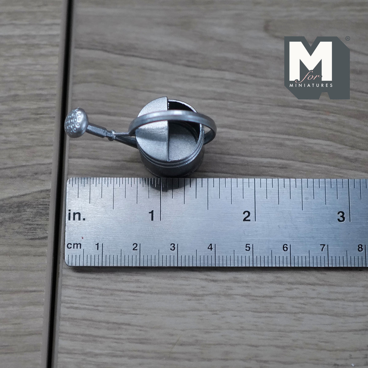 1:12 Scale Miniature Metal Watering Can with Spray Nozzle and Handle, 1-9/16 inch wide, DIY Dollhouse Supply (silver)