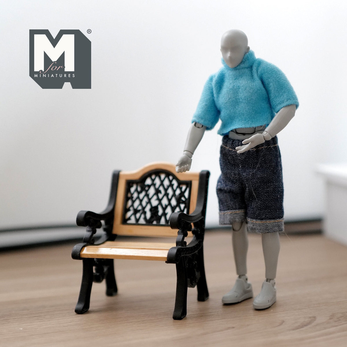 1:12 Scale Miniature Metal Garden Chair, Lattice Back, Wood Seat Slats, 2-15/16 inch tall, DIY Dollhouse Supply (black)