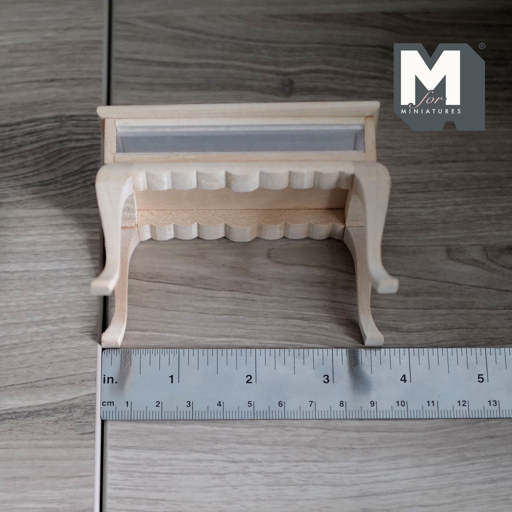 1:12 Scale Miniature Unpainted Wood Jewelry Display Table, Clear Cover, 2-5/8 inch tall, DIY Dollhouse Supply