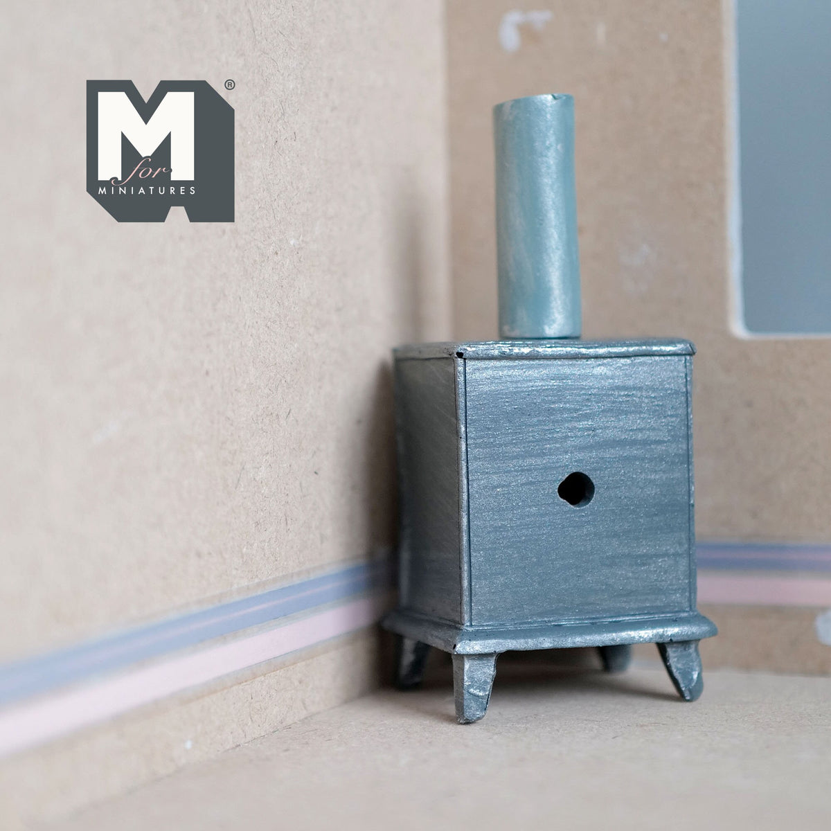 1:12 Scale Miniature Retro Wood Burning Stove with Chimney, 4-3/16 inch tall, DIY Dollhouse Supply (cast resin)